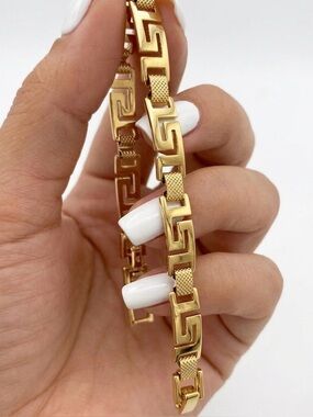 Greek Key Bracelet 14k Gold Plated Hypoallergenic Water Resistant Jewelery